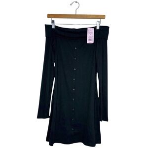 New Wild Fable Small Black Off-Shoulder Button-Down Dress